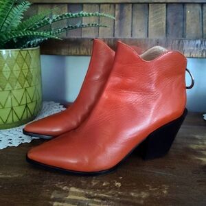 Orange Leather Scalloped Trim Boots / Booties